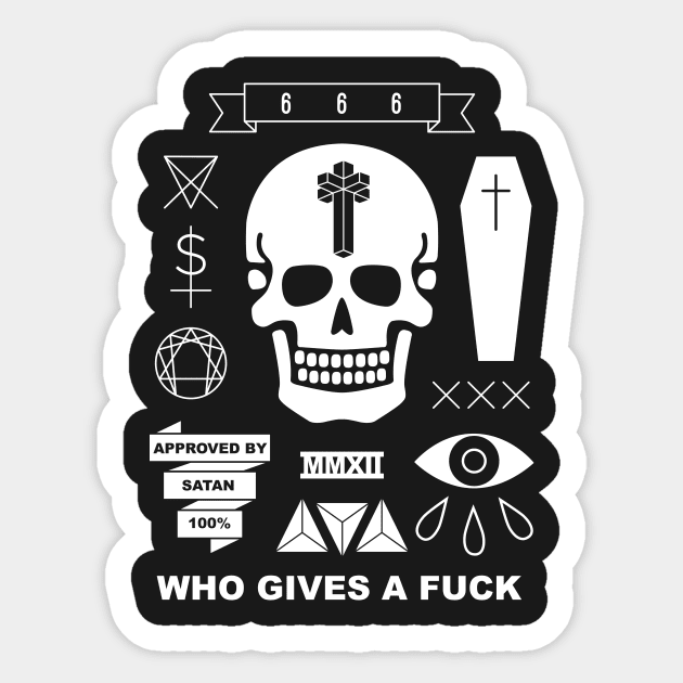 Who Gives A F**k on Black Sticker by SWAMPMEAT